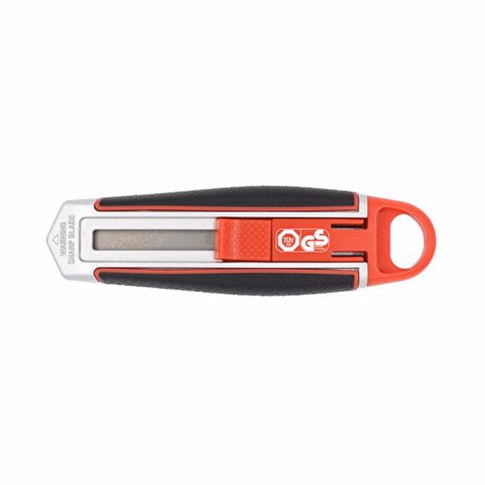 Univerzális vágókés WEDO 18 mm biztonsági 13,6 cm fém test gumi fogórész fém sínnel piros rövid pengével