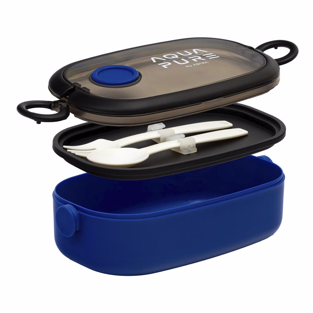 Uzsonnás doboz AQUA PURE műanyag BPA mentes 210x120x70 mm kék-fekete