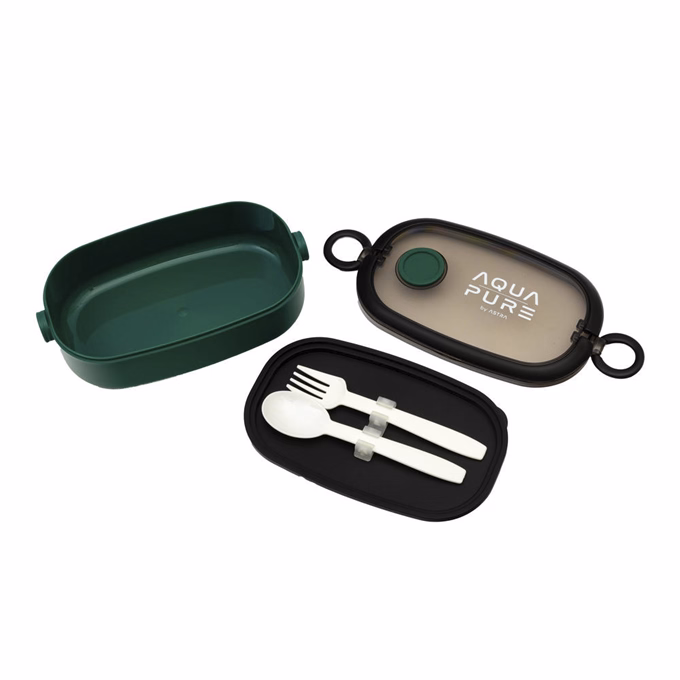 Uzsonnás doboz AQUA PURE műanyag BPA mentes 210x120x70 mm zöld-fekete