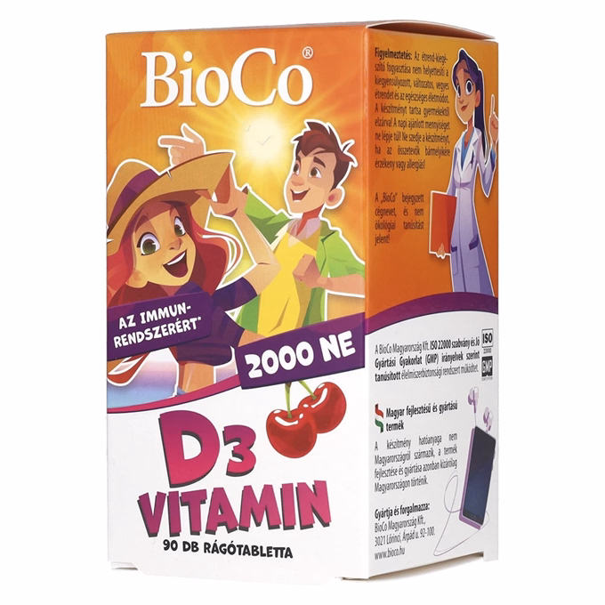 Vitamin BIOCO D3 2000 NE cseresznye ízű rágótabletta 90 darab