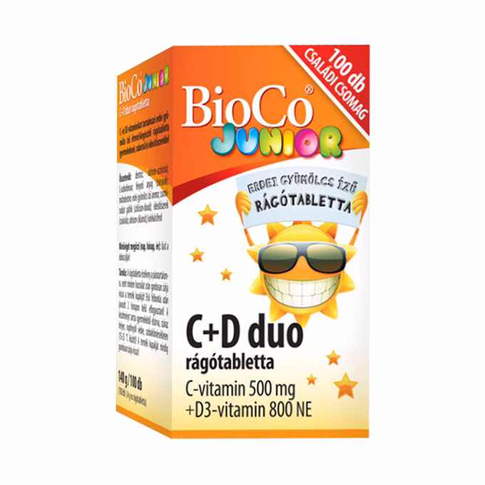 Vitamin BIOCO Junior C + D Duo családi rágótabletta 100 darab