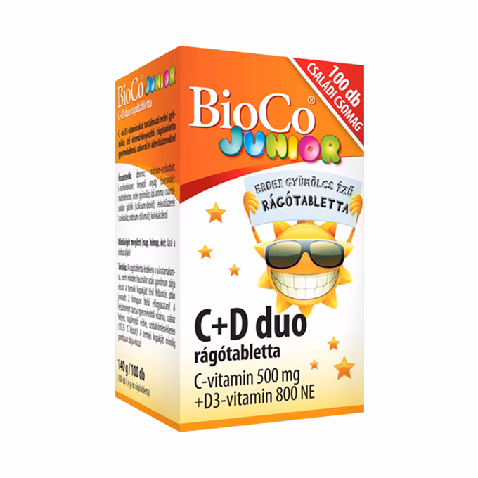Vitamin BIOCO Junior C + D Duo családi rágótabletta 100 darab