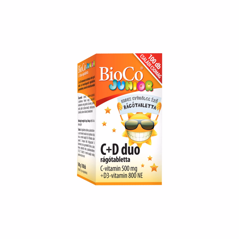 Vitamin BIOCO Junior C + D Duo családi rágótabletta 100 darab