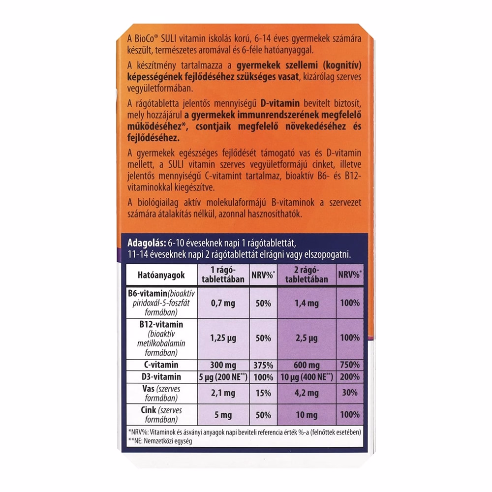 Vitamin BIOCO Suli rágótabletta 6-14 éveseknek citrom ízű 90 darab