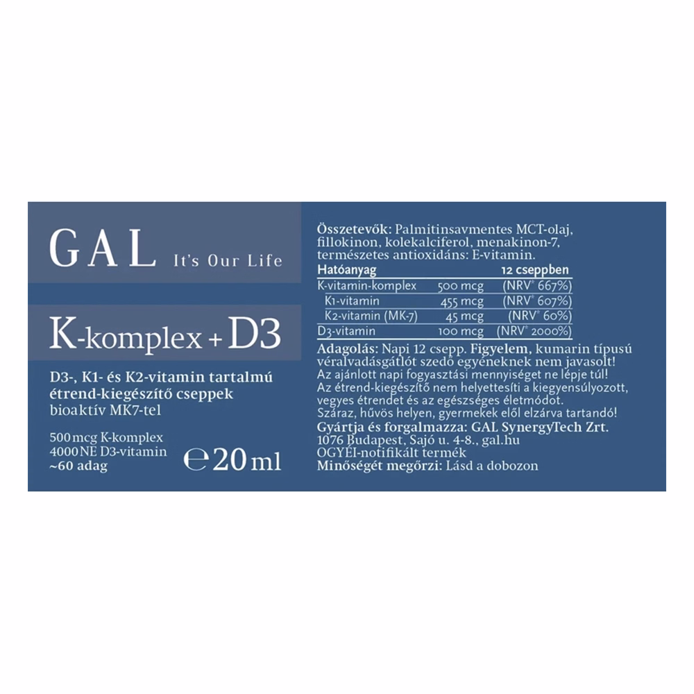 Vitamin GAL K-komplex + D3-vitamin 20 ml
