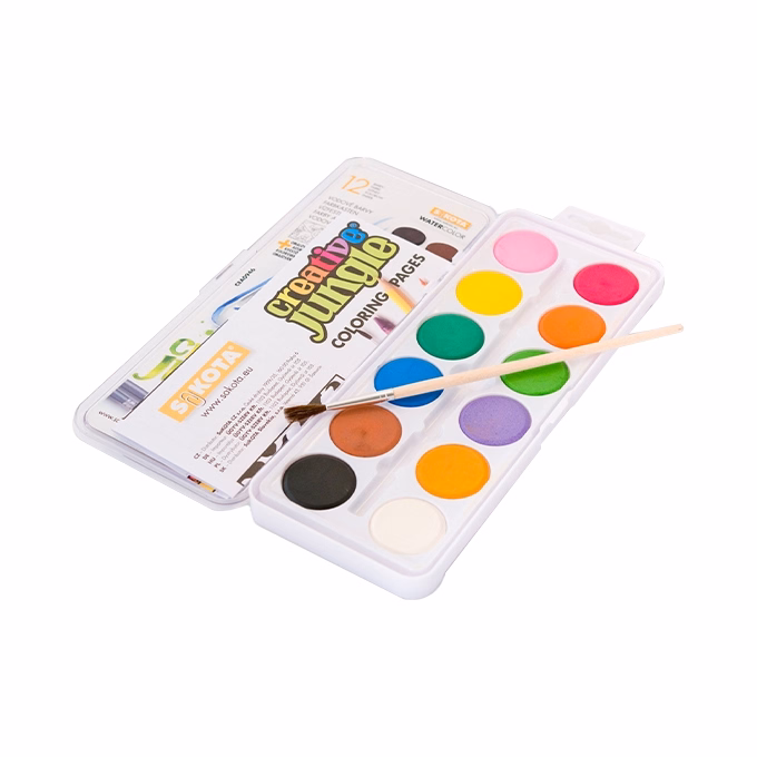 Vízfesték CREATIVE JUNGLE 28,5 mm nagygombos+ecset 12 darabos