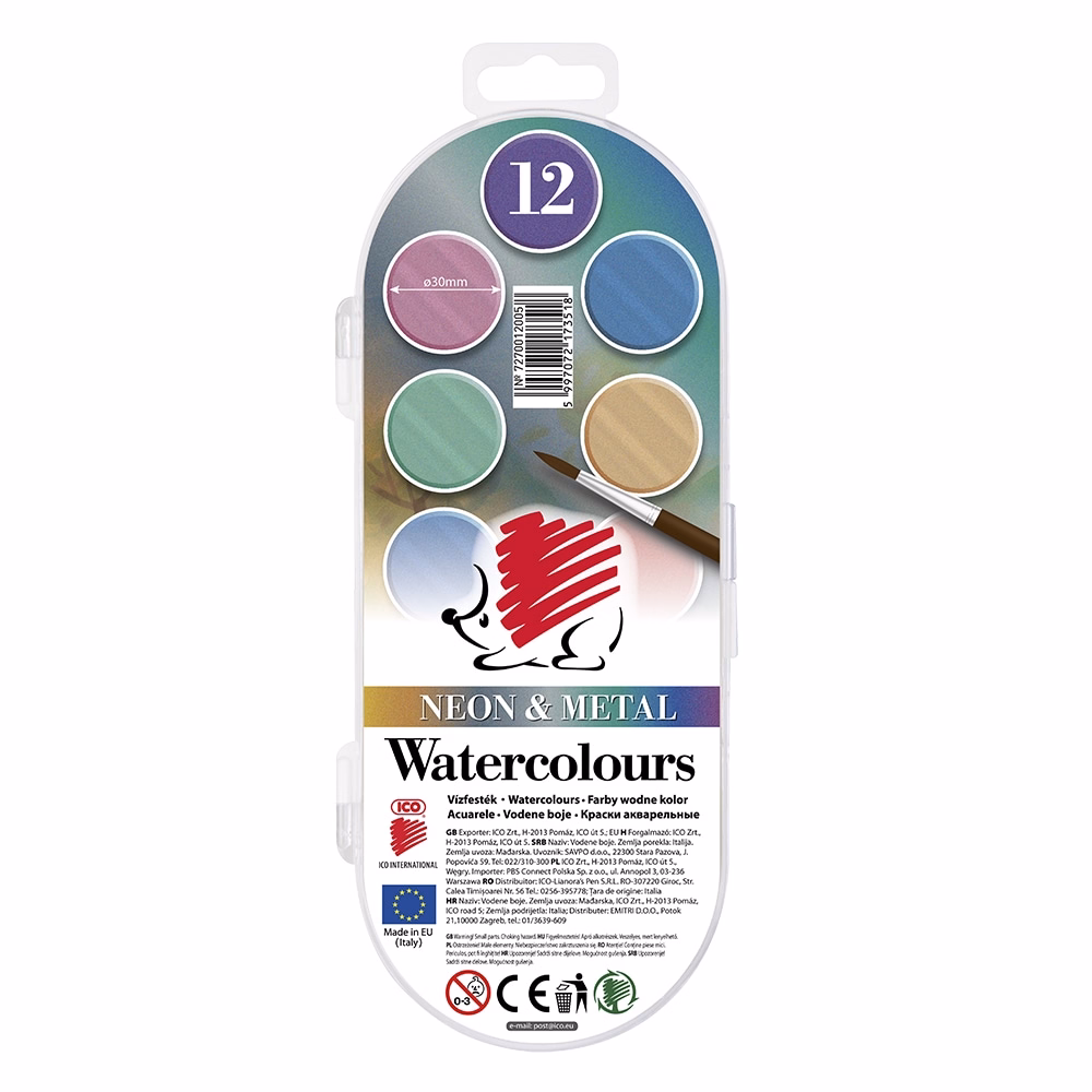 Vízfesték ICO Süni 30 mm neon+metál 12 darabos