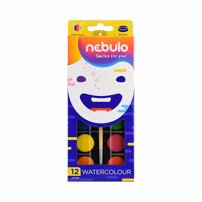 Vízfesték NEBULO 23 mm ajándék ecsettel 12 darabos