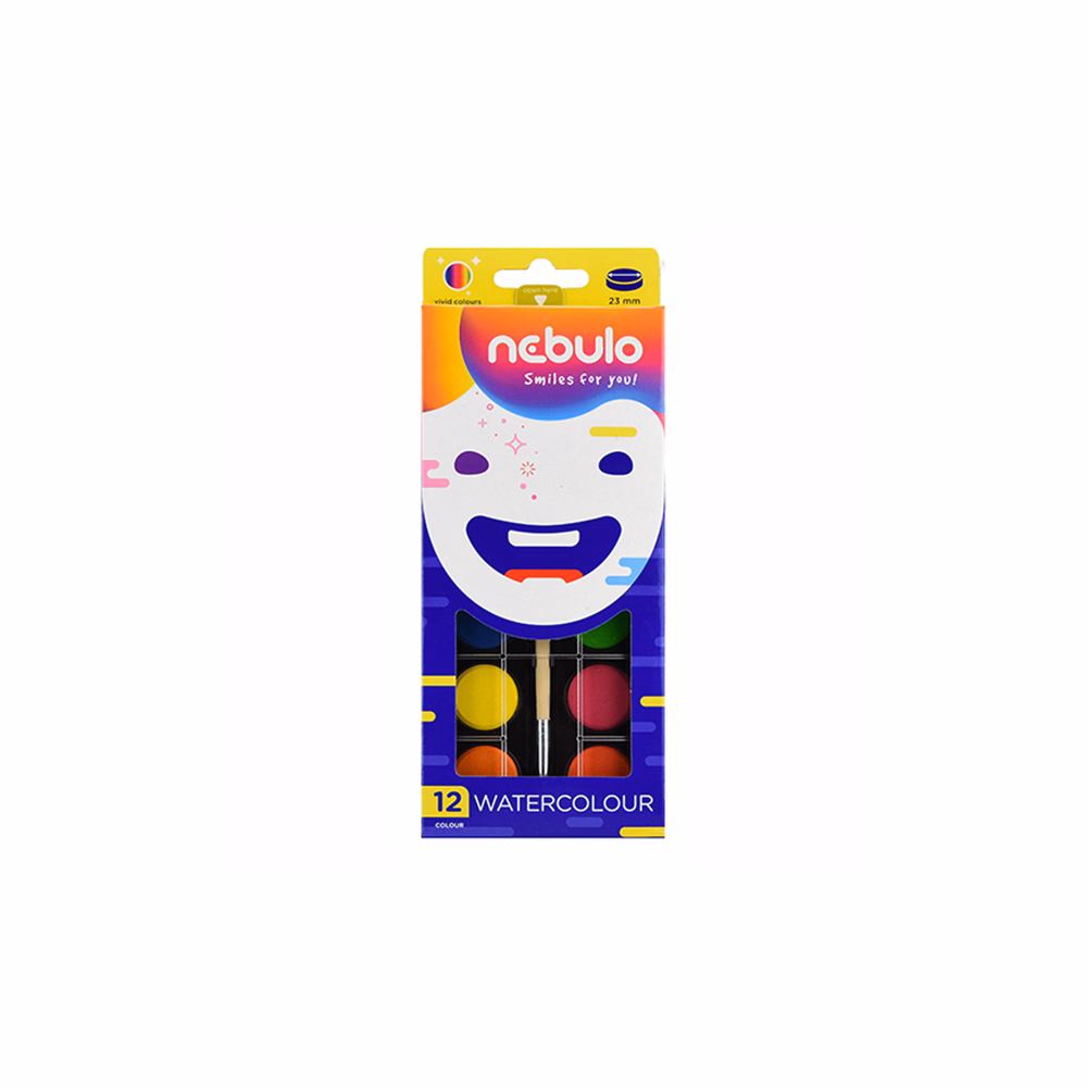 Vízfesték NEBULO 23 mm ajándék ecsettel 12 darabos