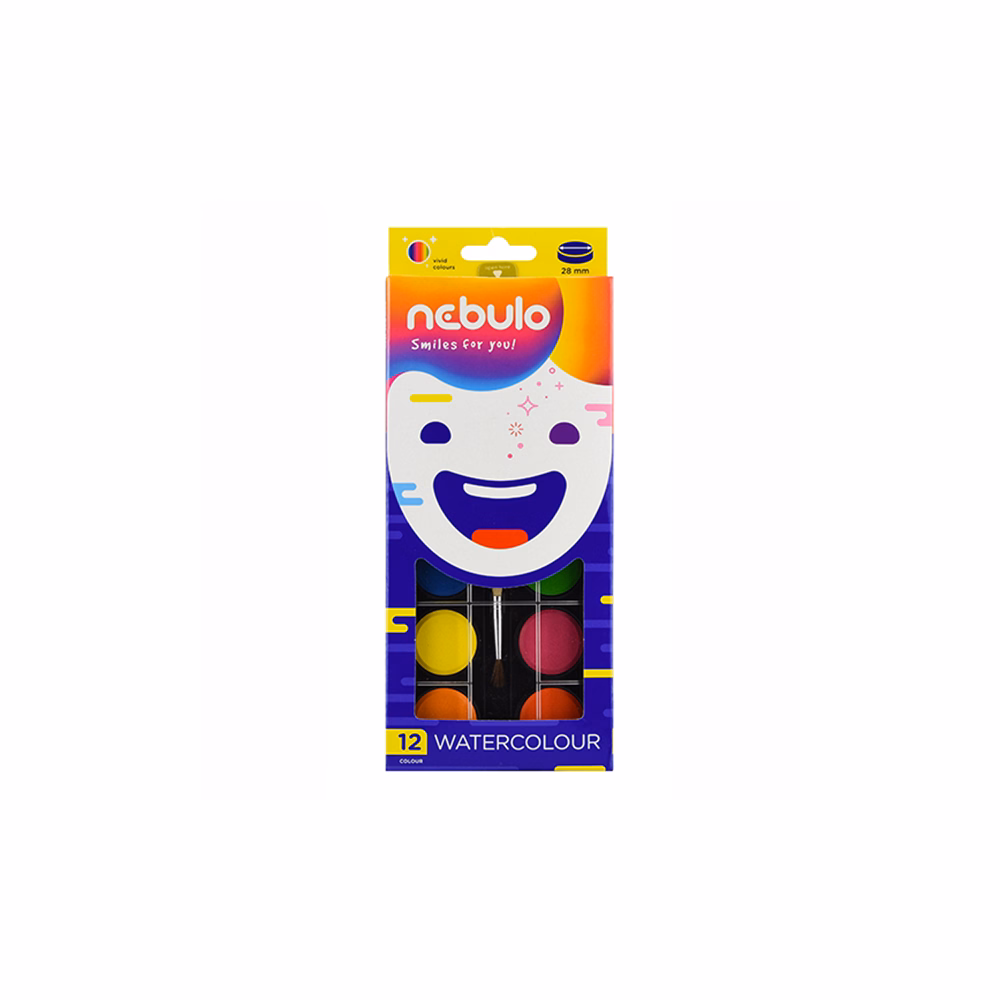Vízfesték NEBULO 28 mm ajándék ecsettel 12 darabos