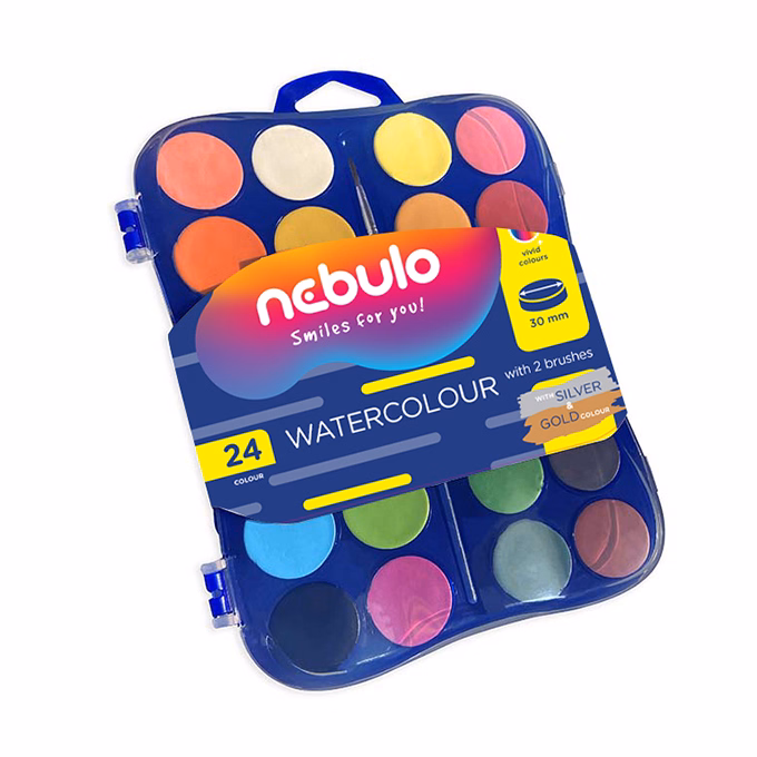 Vízfesték NEBULO 30 mm ajándék ecsettel 24 darabos