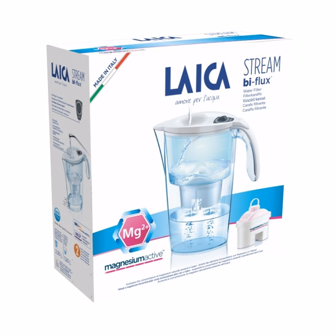 Vízszűrő kancsó LAICA Stream Line fehér mechanikus kijelző + 1 db magnezium active bi-flux szűrőbetét