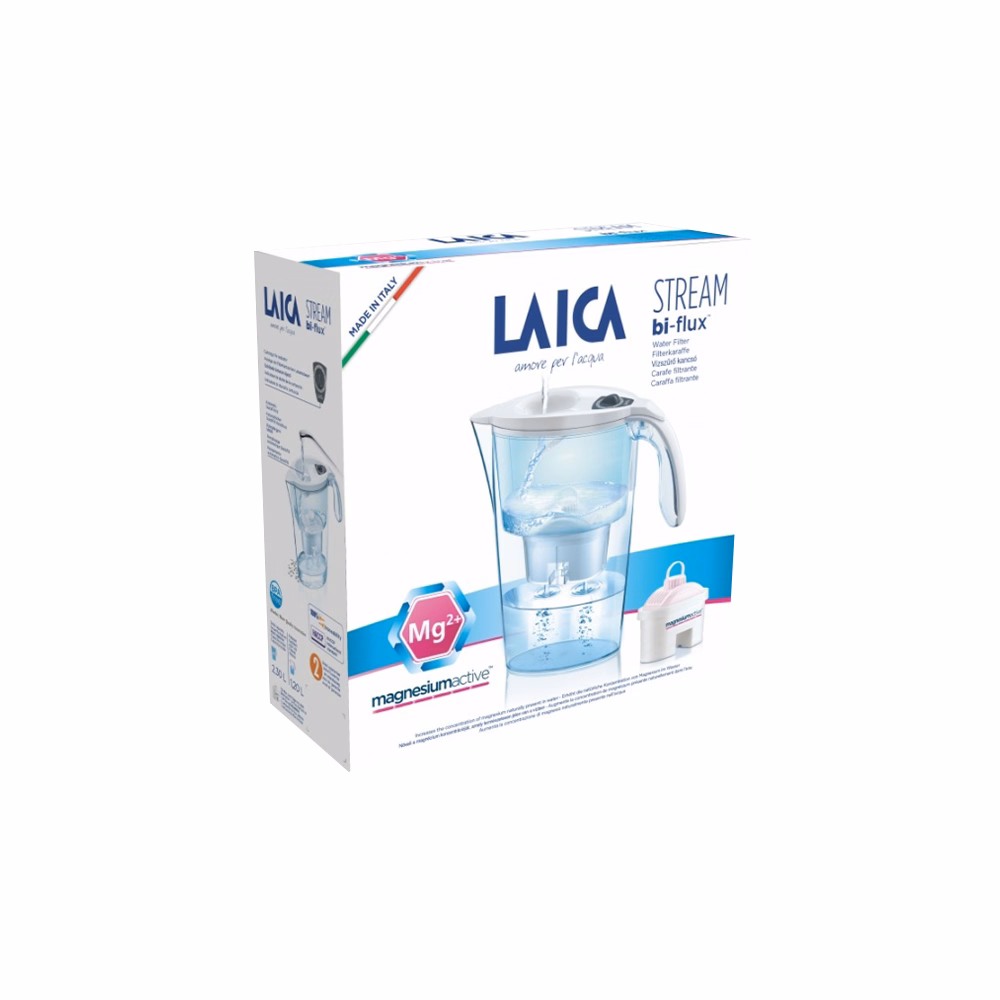 Vízszűrő kancsó LAICA Stream Line fehér mechanikus kijelző + 1 db magnezium active bi-flux szűrőbetét