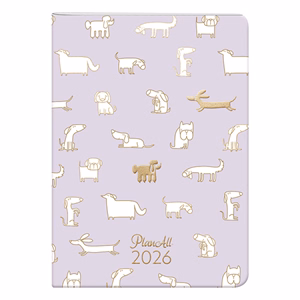 Zsebnaptár PLANALL B/6 heti álló fehér lapos aranyozott Pupper 2026.