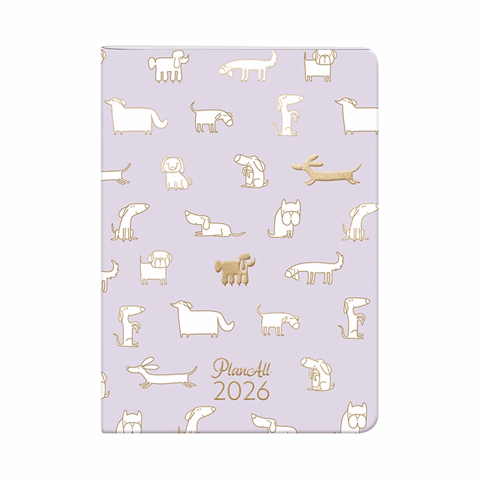 Zsebnaptár PLANALL B/6 heti álló fehér lapos aranyozott Pupper 2026.