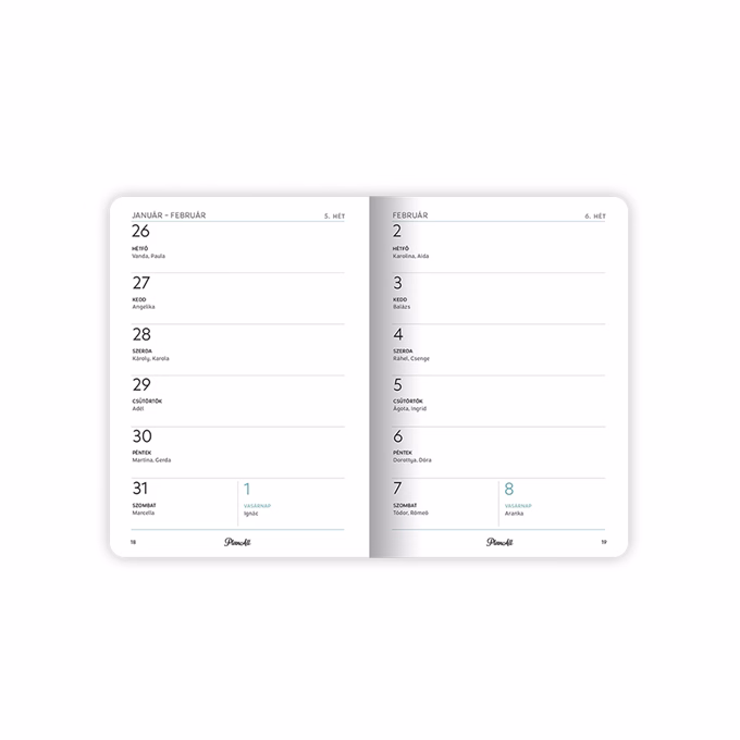 Zsebnaptár PLANALL B/6 heti álló fehér lapos aranyozott Catto 2026.