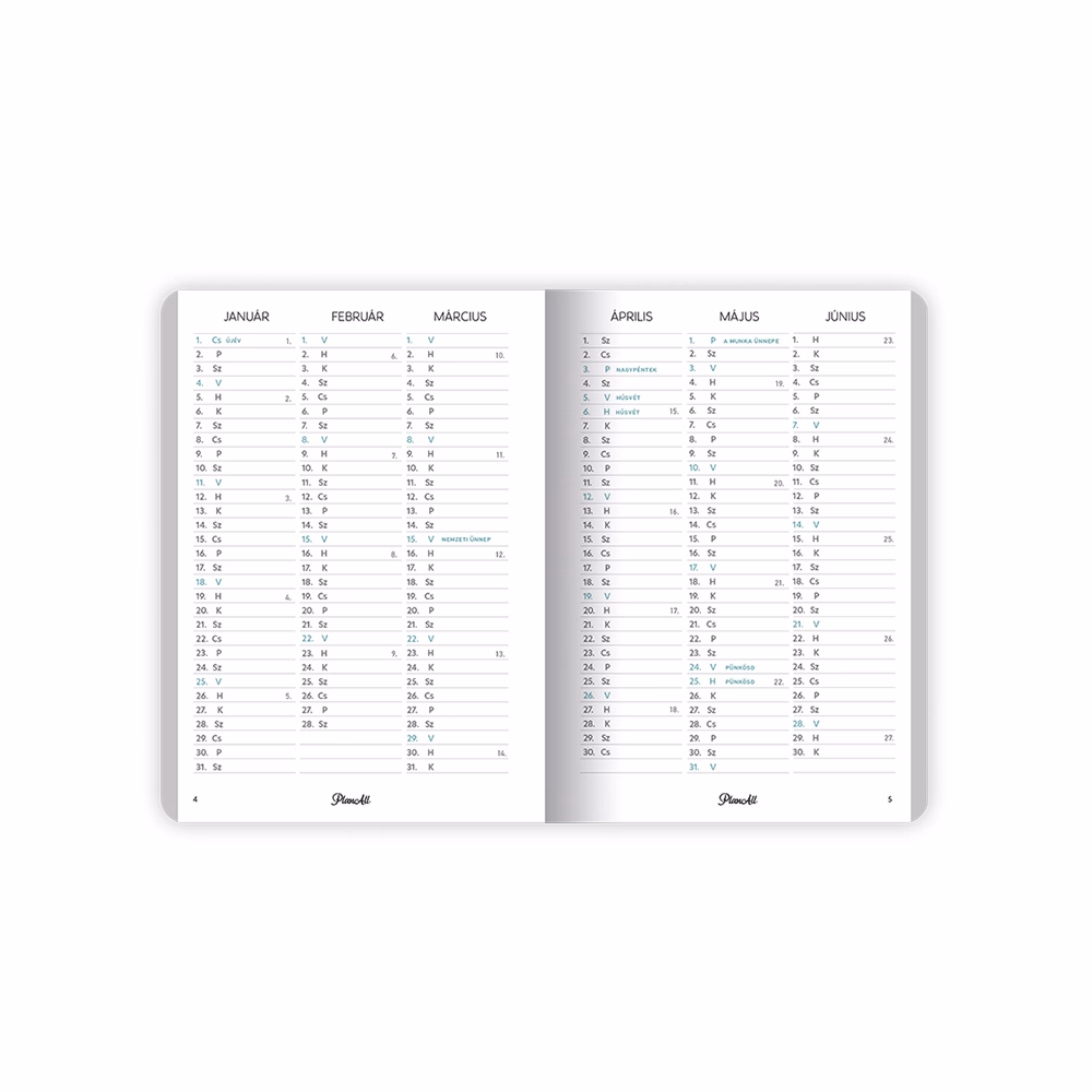 Zsebnaptár PLANALL B/6 heti álló fehér lapos aranyozott Pupper 2026.