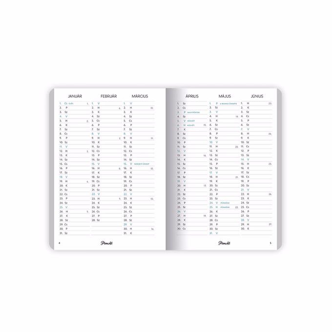 Zsebnaptár PLANALL B/6 heti álló fehér lapos aranyozott Pupper 2026.