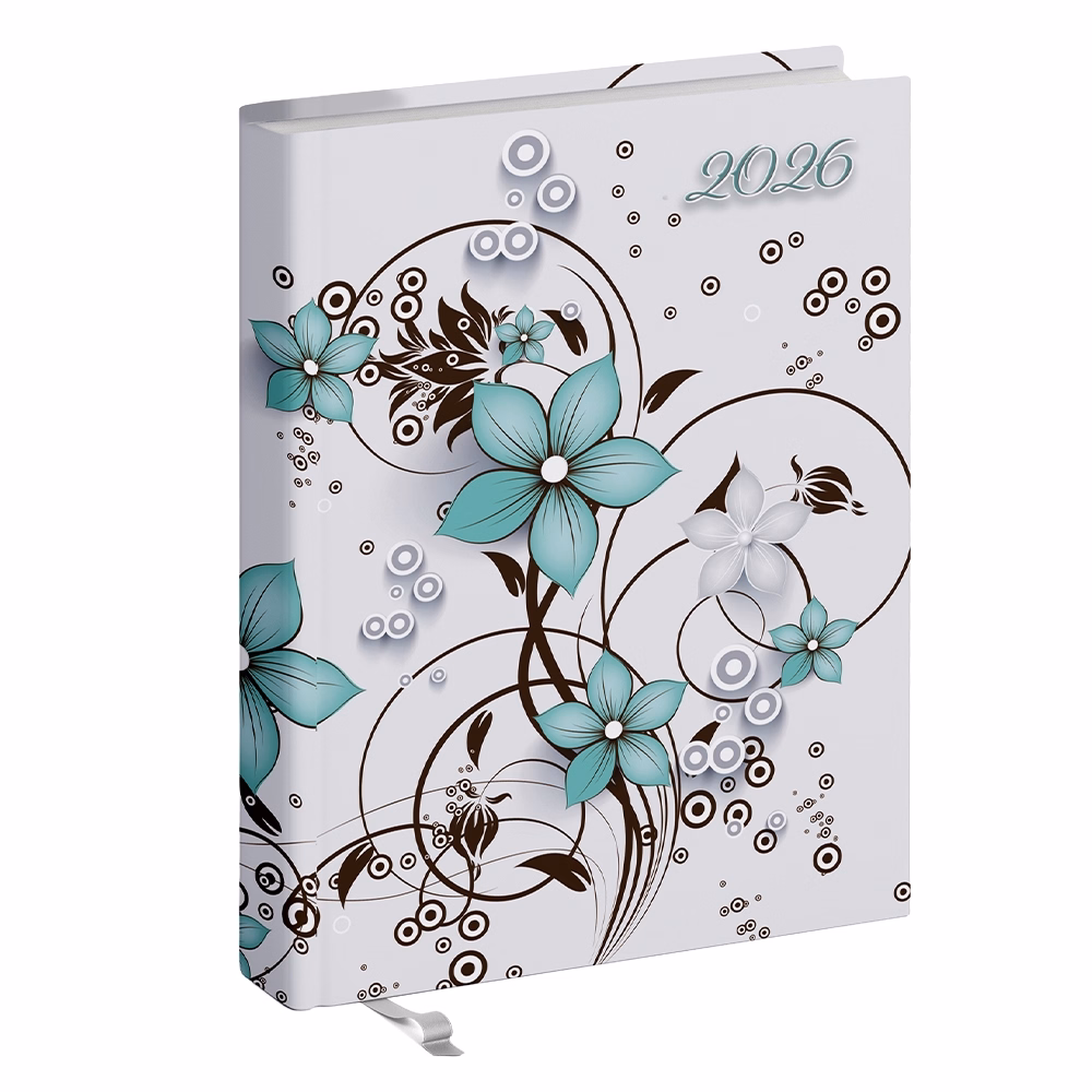 Zsebnaptár REALSYSTEM 2 Day B/6 kétnapos álló fehér lapos Virágminta 2026.