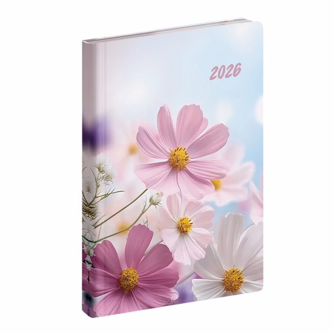 Zsebnaptár REALSYSTEM Fiestina B/6 álló fehér lapos Szirmok 2026.