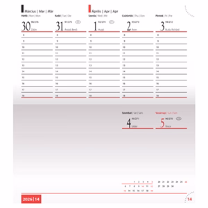 Zsebnaptár REALSYSTEM Kensington fekvő fehér lapos szürke 2026.