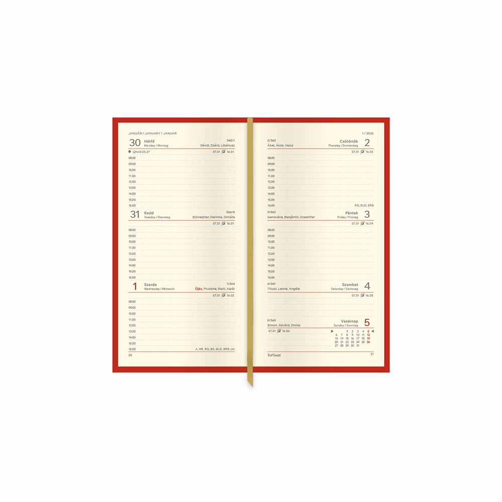 Zsebnaptár TOPTIMER Classic C035 álló sárga lapos szürke 2026.