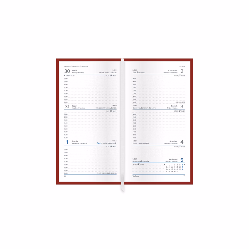 Zsebnaptár TOPTIMER Traditional T035 álló fehér lapos zöld 2026.