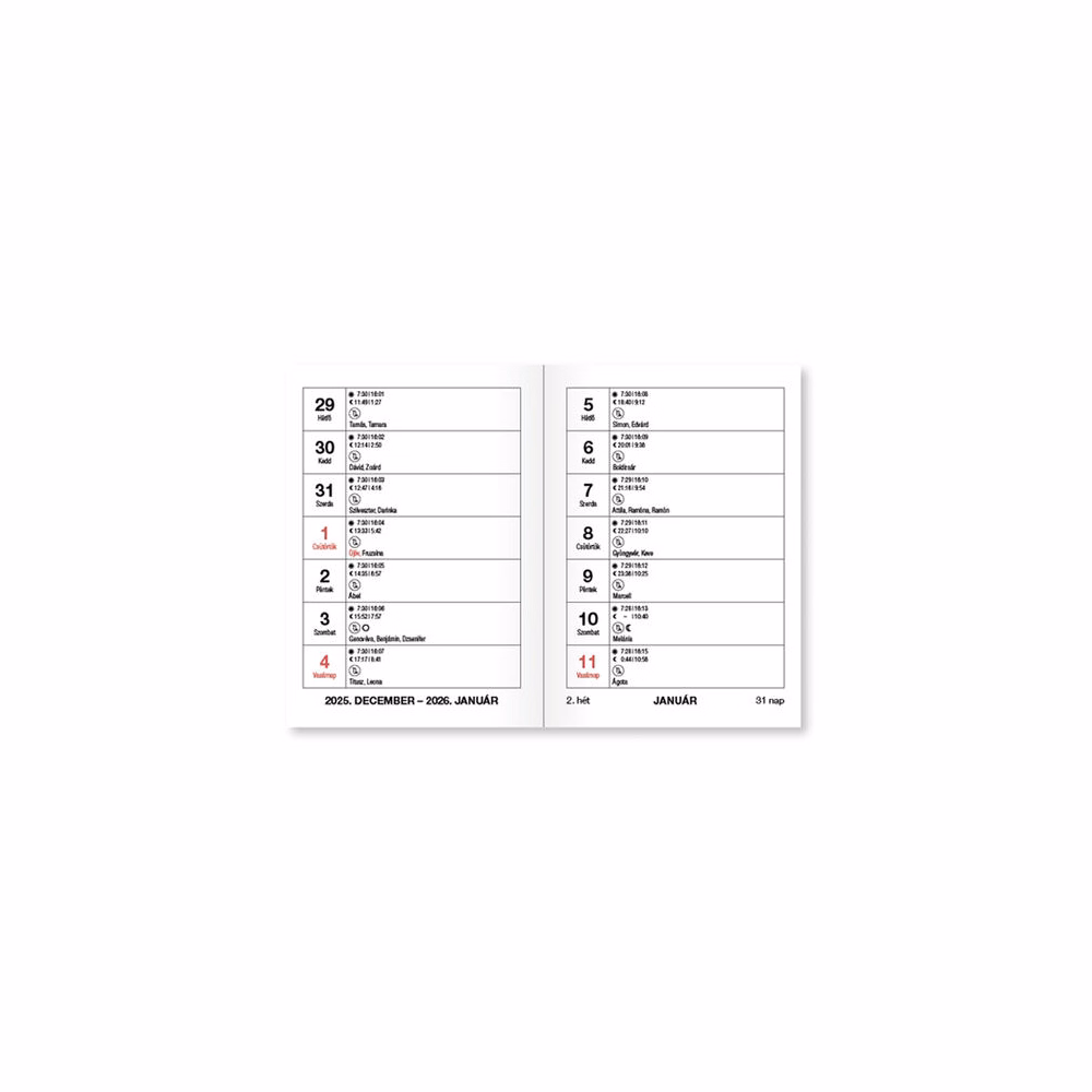 Zsebnaptár VECTRALINE A/7 álló fehér lapos vegyes mintás 2026.