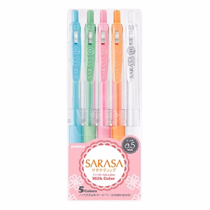 Zseléstoll készlet ZEBRA Sarasa Clip Milk nyomógombos 0,5 mm 5 darabos