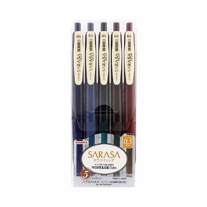 Zseléstoll készlet ZEBRA Sarasa Clip Vintage nyomógombos 0,5 mm 5 darabos alap színek