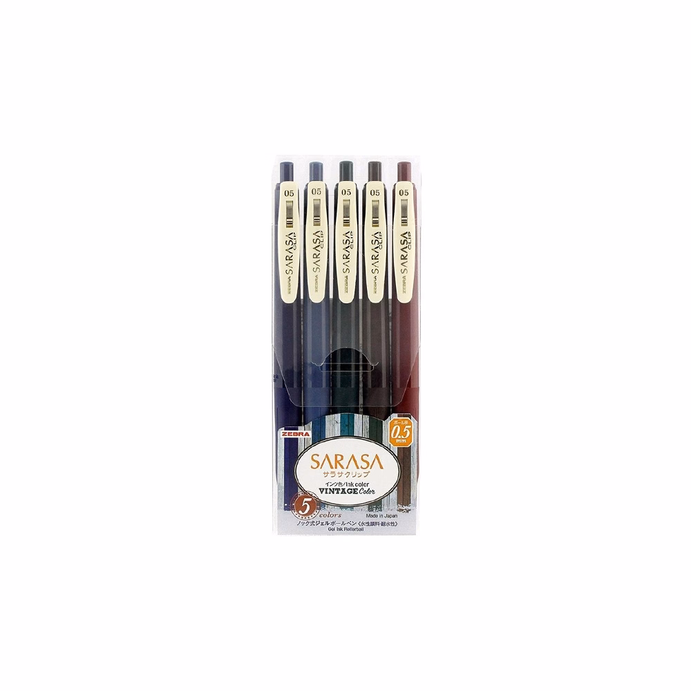 Zseléstoll készlet ZEBRA Sarasa Clip Vintage nyomógombos 0,5 mm 5 darabos alap színek