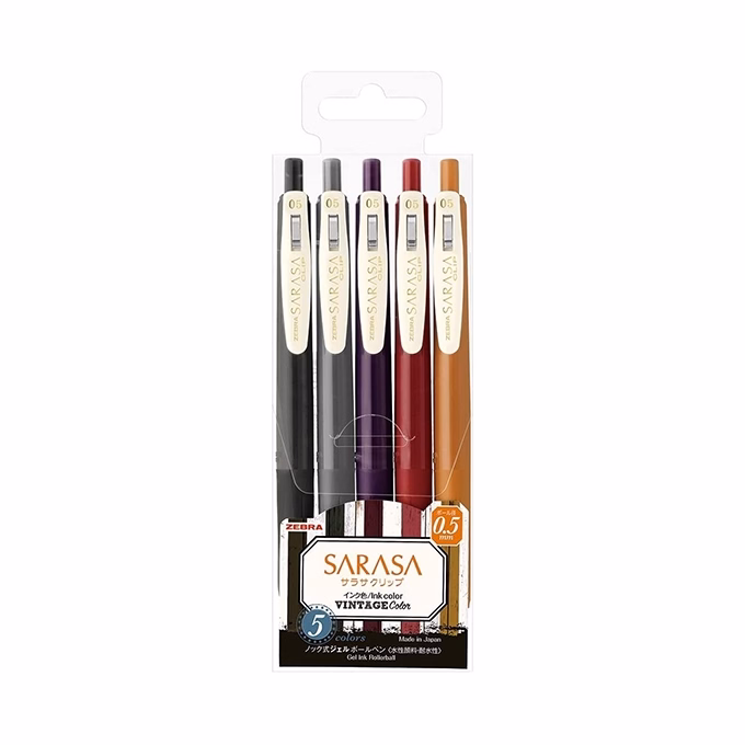 Zseléstoll készlet ZEBRA Sarasa Clip Vintage nyomógombos 0,5 mm 5 darabos metál színek