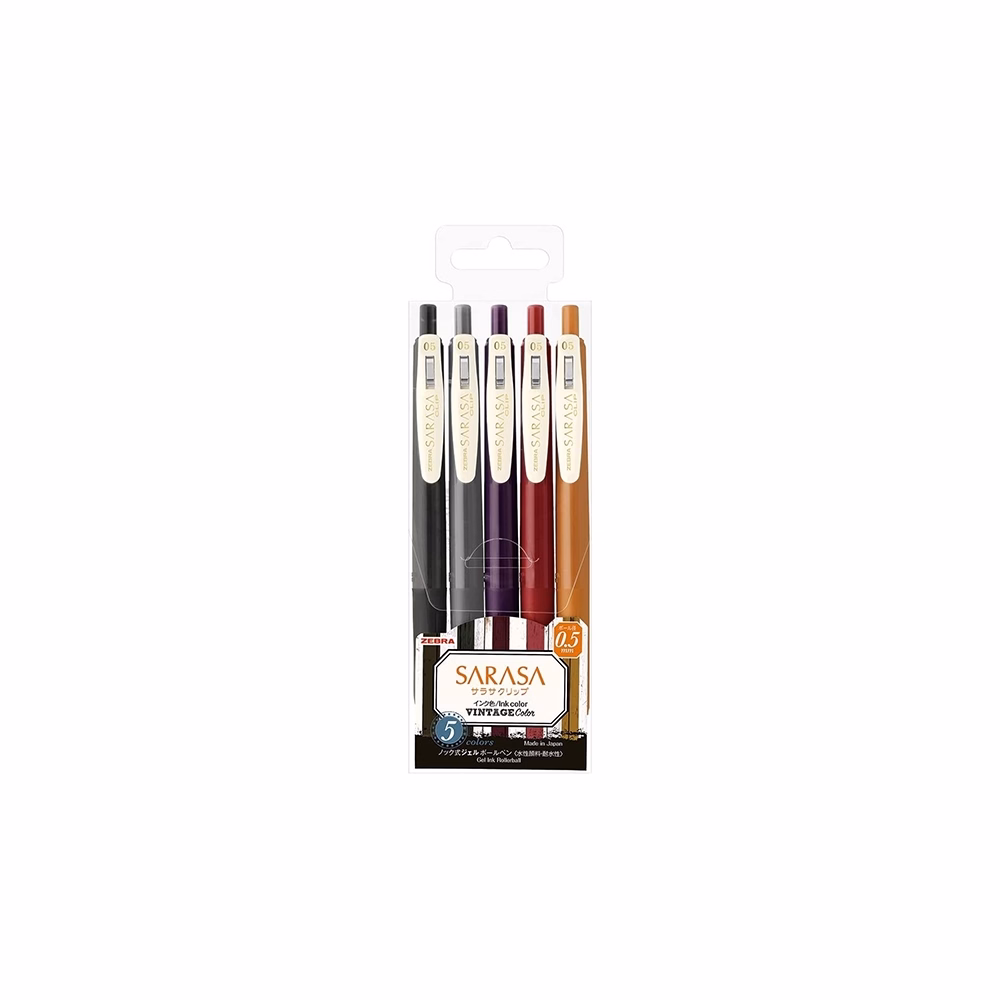 Zseléstoll készlet ZEBRA Sarasa Clip Vintage nyomógombos 0,5 mm 5 darabos metál színek