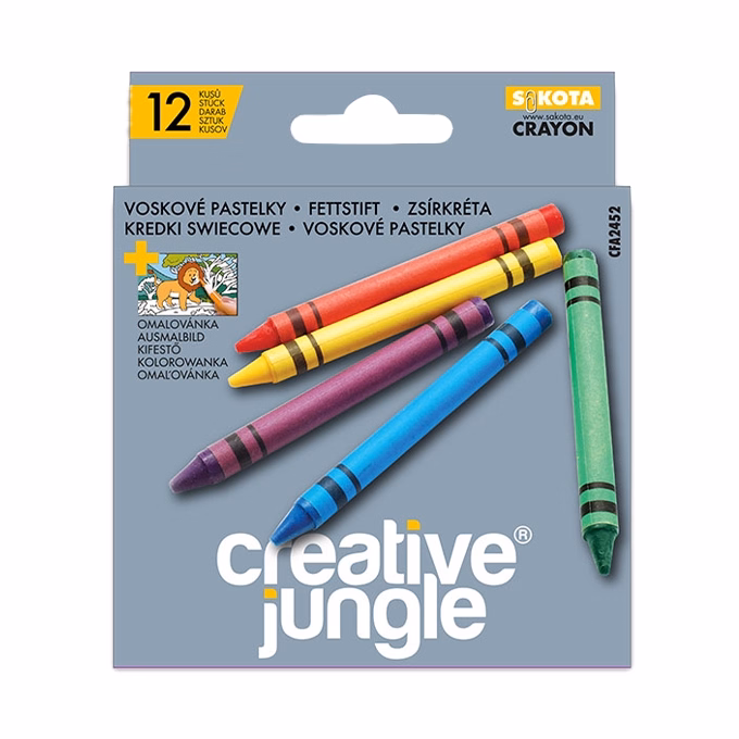 Zsírkréta CREATIVE JUNGLE Grey kerek hegyezett 12 színű