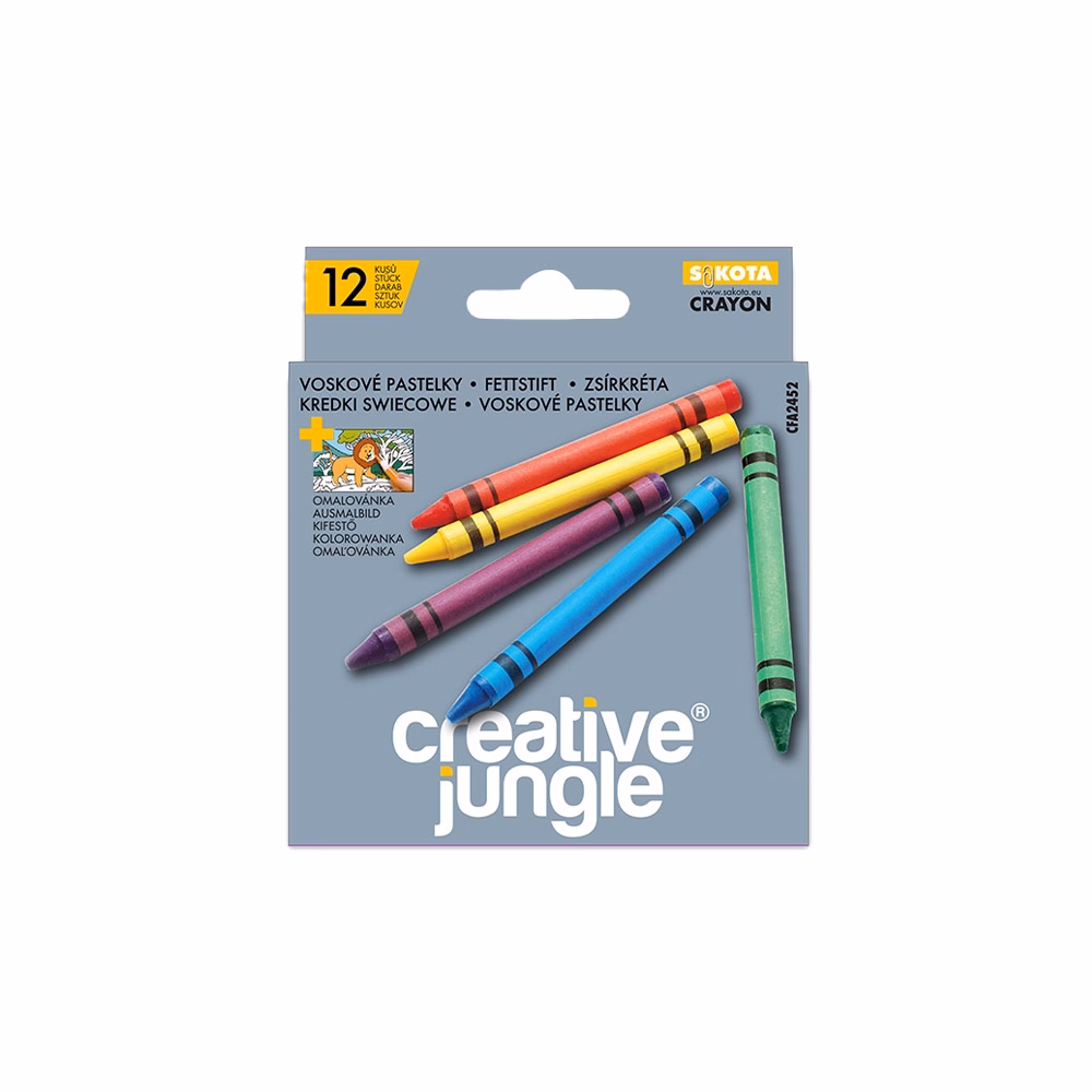 Zsírkréta CREATIVE JUNGLE Grey kerek hegyezett 12 színű
