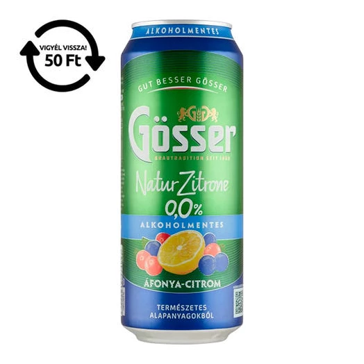Alkoholmentes sör GÖSSER Natur-Zitrone áfonya-citrom 0% 500 ml DRS