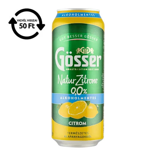 Alkoholmentes sör GÖSSER Natur-Zitrone citrom 0% 500 ml DRS