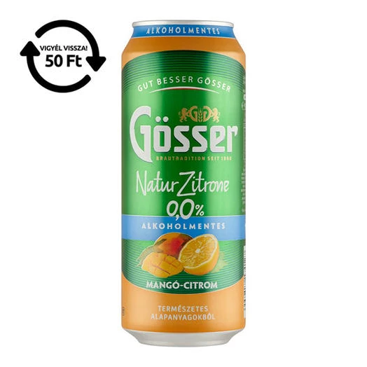 Alkoholmentes sör GÖSSER Natur-Zitrone mangó-citrom 0% 500 ml DRS