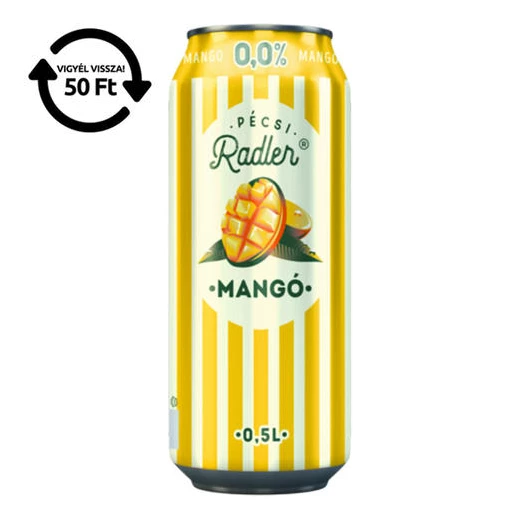Alkoholmentes sör PÉCSI RADLER mangó 0,0% 500 ml DRS