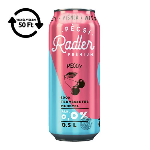 Alkoholmentes sör PÉCSI RADLER meggy 0,0% 500 ml DRS