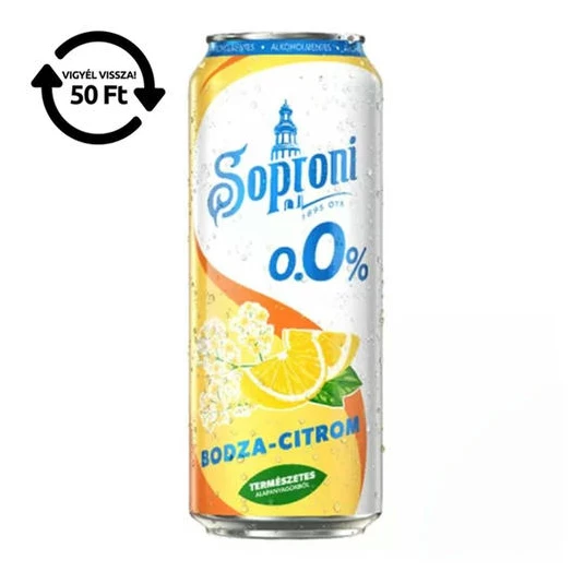 Alkoholmentes sör SOPRONI bodza-citrom 0,0% 500 ml DRS