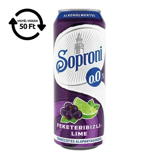 Alkoholmentes sör SOPRONI fekete ribizli-lime 0,0% 500 ml DRS