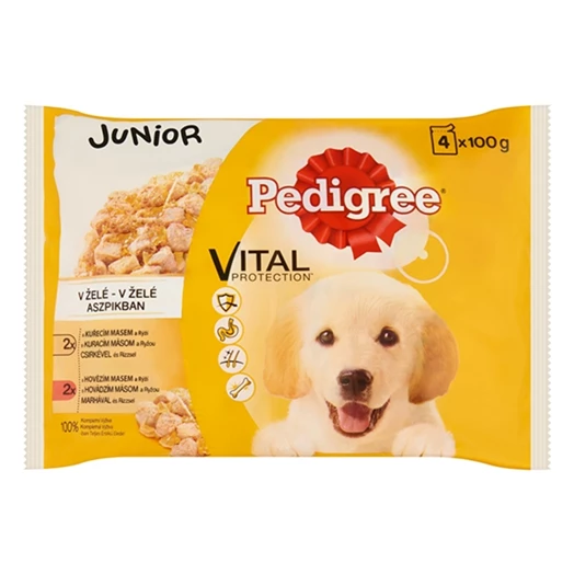 Állateledel alutasakos PEDIGREE Junior kutyáknak 4-pack csirke-marha válogatás 4x100 g