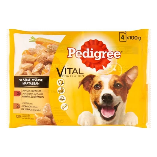 Állateledel alutasakos PEDIGREE kutyáknak 4-pack marha-bárány pulyka-répa válogatás 4x100 g