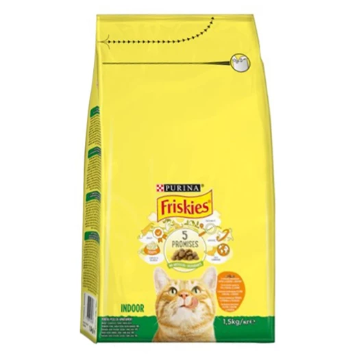 Állateledel száraz PURINA Friskies Indoor macskáknak csirkével és zöldséggel 1,5 kg