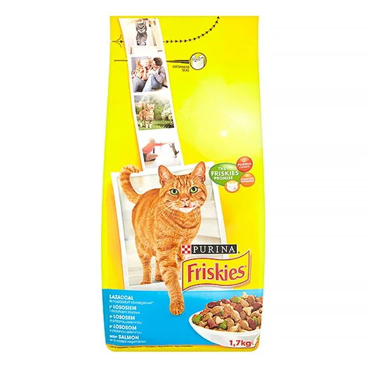 Állateledel száraz PURINA Friskies macskáknak lazaccal és zöldségekkel 1,7 kg