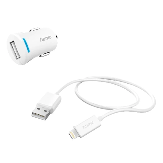 Autós töltő szett HAMA Lightning/USB 2,4A fehér