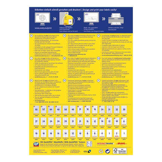 Etikett AVERY 3422 70x35mm univerzális 2400 címke/doboz 100 ív/doboz