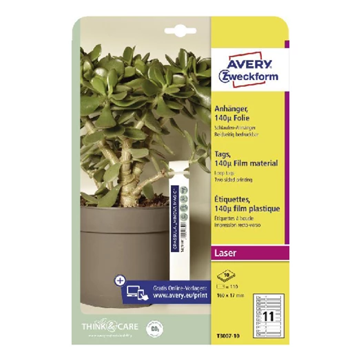 Etikett AVERY T3007-10 160x17 mm átfűzhető kertészeti címke fólia 120 címke/csomag