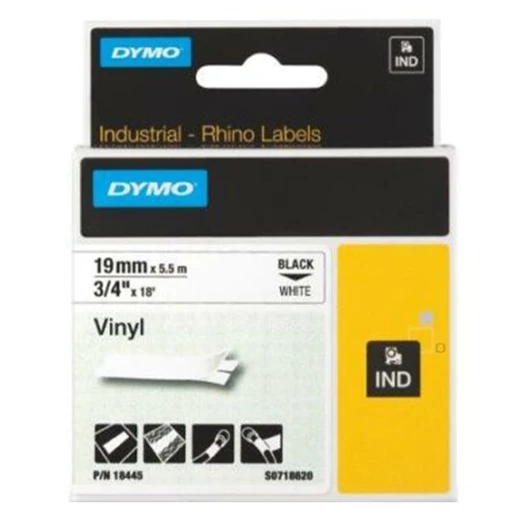 Feliratozó szalag DYMO 19mm x 5,5m vinyl fehér alapon fekete írásszín